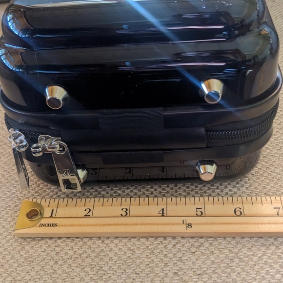 Karl Lagerfeld Paris Maybelle Hard Side Mini Suitcase Backpack in Glossy Black - Picture 6 of 16